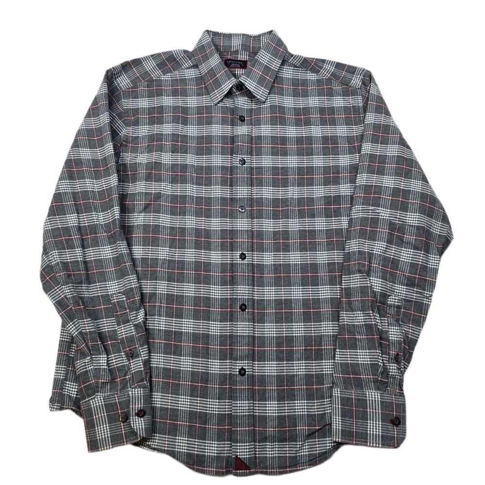 UNTUCKit Soft Cotton Shirt Mens Medium Gray Plaid Long‎ Sleeve Button Down